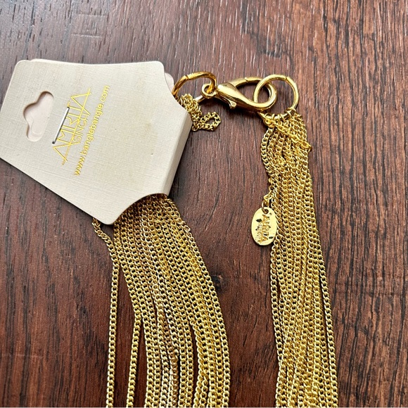 AMRITA SINGH 18K gold plated multi brass chain necklace, synthetic rubies, NWT - Picture 5 of 8